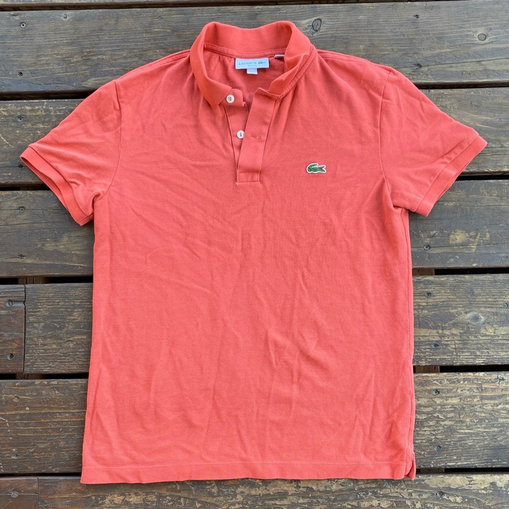 Lacoste slim fit orange pique polo alligator shirt